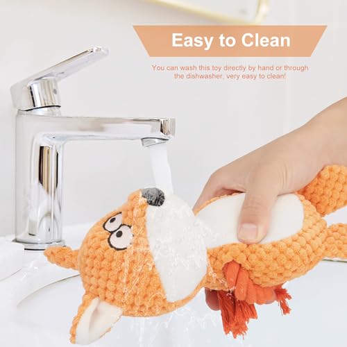 Dog Toys, Dog Squeaker Toys with Crinkle Paper, Stuffed Animal Dog Plush Chewing Toy, Cotton Rope Interactive Toys for Puppy, Small, Middle Dogs (Orange Fox) - color: Orange