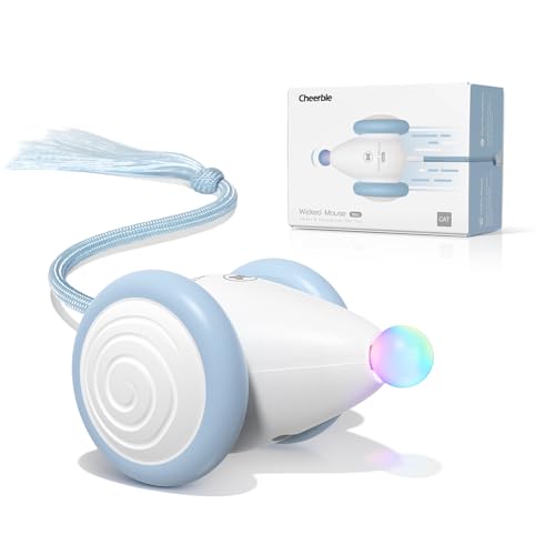 Cheerble Interactive Cat Toys for Indoor Cats, Automatic Moving Kitten Toys, Wicked Mouse Neo Cat Toy with Tail & Lights, Pet Cat Supplies, Rechargeable Cat Toys for Bored Indoor Adult Cats - color: Mouse Neo-Blue