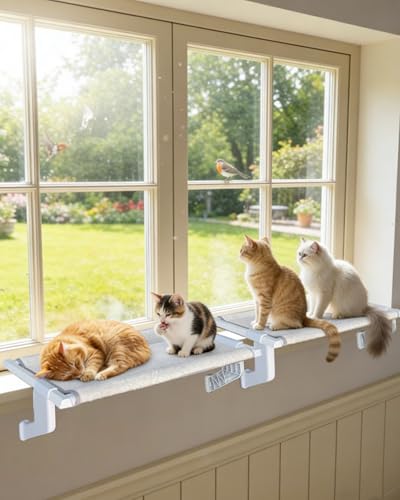 Heavy-Duty Cat Window Perch 2-Pack – All-Metal Frame Supports up to 120 lbs Each – Durable, Easy-to-Assemble Cat Hammocks for Large & Multiple Cats (L 2PC) - size: L (22" x 13" x 7" )