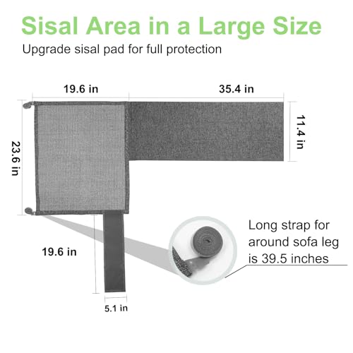 Cat Scratch Couch Protector,23.6" L*19.7" W Scratching Furniture Protector Pad,Cat Scratch Sofa Arm Sheild with Grey Natural Sisal for Protecting Couch Sofa Chair Furniture (Grey/Right Hand) - color: Grey