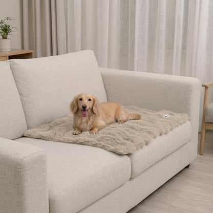 Paw Inspired Waterproof Dog Blanket, Soft Faux Fur Throw with Fur-Resistant Fleece, Washable Pet Blanket, Waterproof Protection for Couch, Bed, Furniture, Crate, Car (32x24, Tan) - color: Tan, size: 32x24"