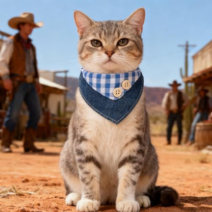 SCENEREAL Breakaway Cat Collar with Bandana Bell, Cute Cat Bandana Collar with Removable Bow Tie for Cats Puppy Kittens Small Dogs, Blue Plaid - color: Blue Plaid