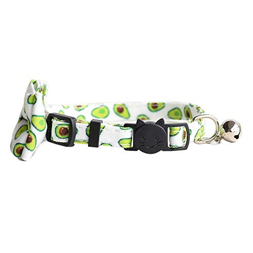 Cat Collar Breakaway with Bell and Bow Tie, Plaid Design Adjustable Safety Kitty Kitten Collars(6.8''-10.8'') (Avocado) - color: Avocado