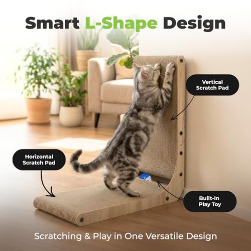 Best Pet Supplies Catify Cat Scratcher, Fun Interactive Scratchers, Posts, Poles, Claw Safe, Furniture Saver Indoor Play Support Natural Cat Behaviors Heavy Duty - L-Shape Scratcher, 16.5 x 11.4 - color: L-Shape - 16.5 x 11.4 x 26.77"