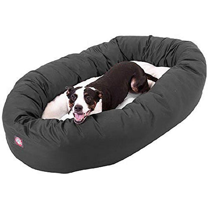 Majestic Pet 40 Inch Poly-Cotton Sherpa Calming Dog Bed Washable – Cozy Soft Round Dog Bed with Spine for Head Support - Fluffy Donut Dog Bed 40x29x9 (inch) – Round Pet Bed Large - Gray - color: Gray