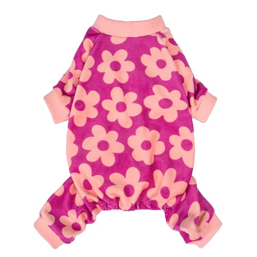 Fitwarm Flower Fleece Dog Pajamas, Warm Winter Dog Clothes for Small Dogs Girl, Cozy Pet Onesie with Feet, Pink, Medium - color: Flower, size: Medium