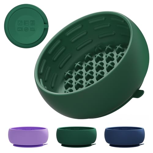 Deep Green Slow Feeder Dog Bowl for Large Breed & Puppies - Prevents Bloat & Improves Digestion - Non-Slip Dog Puzzle Toy with Suction, Made of Food-Grade Silicone(Only for Small Dogs) - color: Deep Green