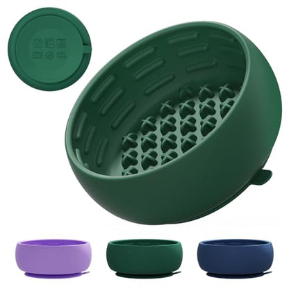 Deep Green Slow Feeder Dog Bowl for Large Breed & Puppies - Prevents Bloat & Improves Digestion - Non-Slip Dog Puzzle Toy with Suction, Made of Food-Grade Silicone(Only for Small Dogs) - color: Deep Green