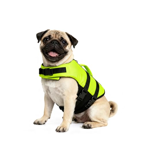 Dog Life Jacket for Small to Large Dogs, Reflective Dog Swimming Vest with D-Ring Leash, High Flotation Pet Swimsuit for Boating Swimming, Fluorescent Green M - size: Medium