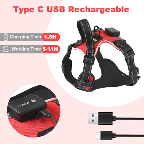 Lighted Dog Harness - No Pull, Glowing LED Harness with Handle, Adjustable for Small to Large Dogs - color: Red, size: S