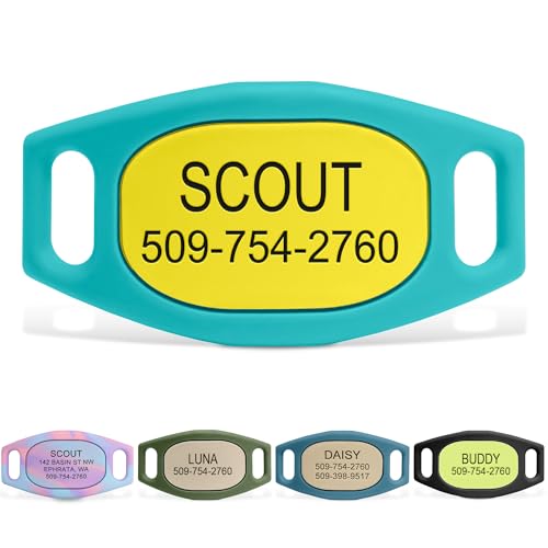 GoTags Active Silent Dog Tag, Personalized Engraved Silicone and Cat Name Pet ID Tags, Soundless Quiet Slide On Nameplate for Collars, No More Jingling Tags (Mango Surf, Medium) - color: Active Mango Surf, size: Medium (Pack of 1)