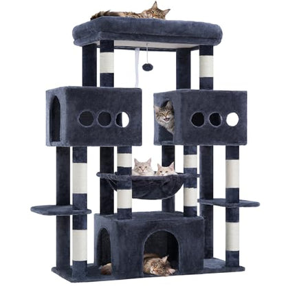 Hey-brother Cat Tree Tower, Large Sisal Scratching Posts with Big Platform, 3 Spacious Condos, Plush Hammock, Toy, 57.5 Inches Multi-Level Furniture for Indoor Adults Maine Coon, Smoky Gray MPJ083G - color: Smoky Gray