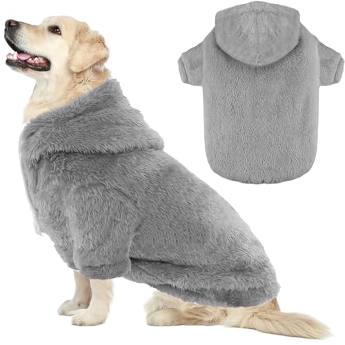 Fuzzy Dog Hoodie Sweater for Large Dogs Warm Winter Dog Clothes with Double-Sided Plush Fleece Soft Stretchy Pet Coats Hooded Sweatshirt for Medium Large Dogs - color: Grey, size: Xxl (Back: 30.71",chest:37",55-80lbs)
