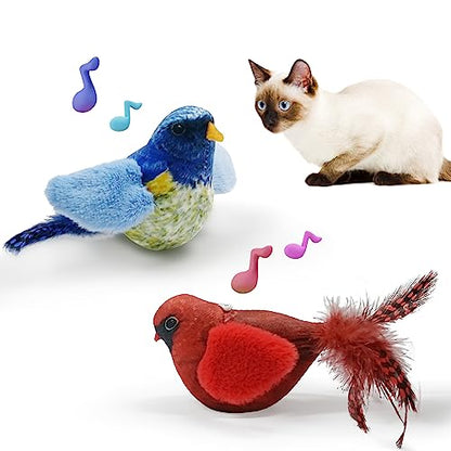 LEWISER Cat Toys Chirping Tit 2 Pcs with Catnip SilverVine, Suitable for Cat Wand Toys, Simulation Bird Design, Interactive Toys for Indoor Kitty Kitten Exercise, Red and Blue - color: Chirp Tit A