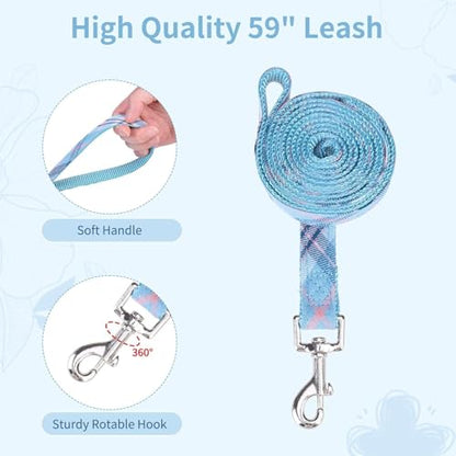 BINGPET Dog Harness Collar Leash Set,Adjustable No Pull Escape Proof Small Dog Harness,Classic Plaid Puppy Harness and Leash Set for Small Medium Large Dogs Training Easy Walk Running(Blue,M) - color: Blue Plaid, size: M(Chest Girth:17.3''-23.38'')