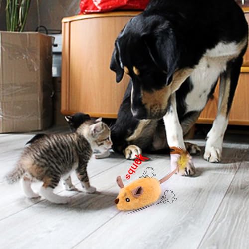 BABORUI Interactive Dog Toys Mouse, Escaping Mice Squeaky Dog Toys with Lights & Auto-Turn, Rechargeable Moving Dog Toy for Small/Medium/Large Dogs & Cats (Yellow) - color: Yellow