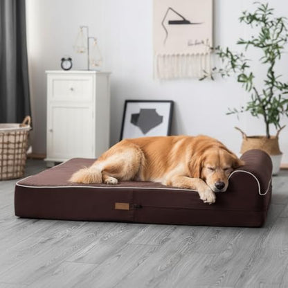 KOPEKS Orthopedic Memory Foam Dog Bed 7" Inch Thick Extra Large Dog Bed With Pillow Brown 50"x34"x10" Includes Waterproof Liner & Durable Removable Cover With Smart Design - color: Brown