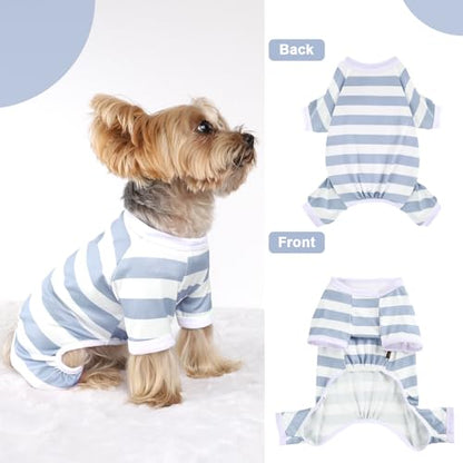 Dog Pajamas, Stretchy Puppy Jammies Onesie, Comfy Doggie Striped Pjs, Lightweight Soft Puppy Outfit, Dogs Clothes for Small Size Girl Boy(Light Blue,XS) - color: Light Blue, size: X-Small (Chest 12.2 in)