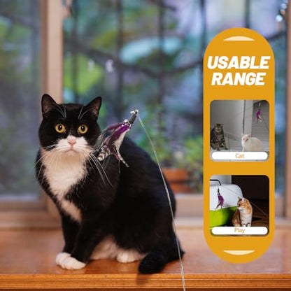 Plume-Like Teasing Cat Wand with Bell, 4pcs Replacement Heads, Strong Suction Base, Indoor Interactive Teaser for Cats and Kittens