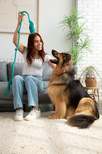 Tumbo Tough Tug Rope Dog Toy - (5 ft Long Strong and Durable Rope Pull Toy with Handle) TUG of WAR Dog Toy (Bahama Blue) - color: Bahama Blue