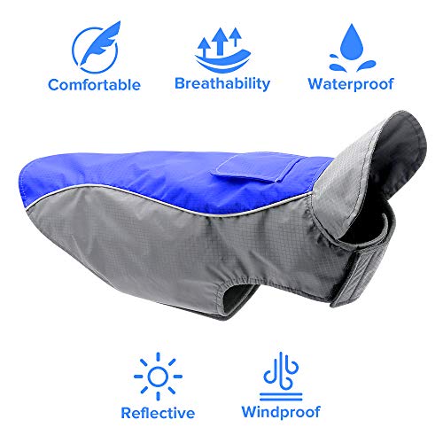 Vizpet Dog Raincoat Waterproof Coats,Dog Jacket High Visibility Warm Vest Dog Clothes for Small Medium Large Dogs (Blue-XXXL) - size: Blue-XXXL