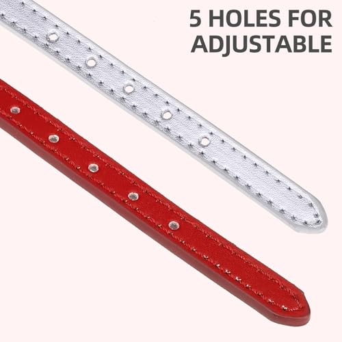 PUPTECK 2 PCS Soft Genuine Leather Cat Kitten Collar with Bells Adjustable for Girl Boy Cats Puppy - Red, Silvery - color: Red&Silvery