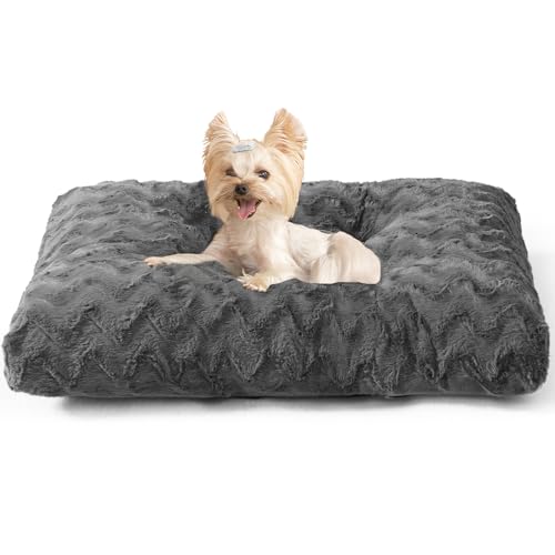 EHEYCIGA Washable Small Dog Bed for Crate 23x18 Inch, Reversible Kennel Pad for Puppy Weight Up to 25 lbs, Plush and Comfy Pet Sleeping Mat, Charcoal - color: Charcoal, size: 23" x 18"x 3"