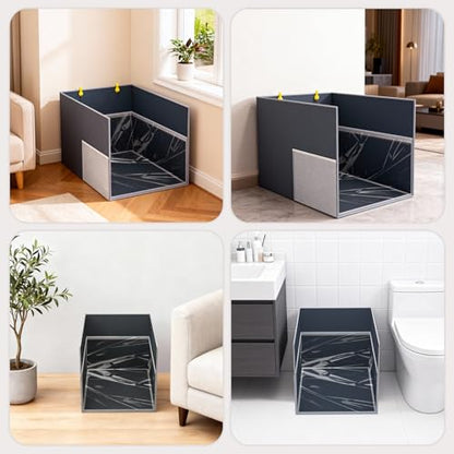Aokeyee Cat Litter Box Enclosure Splash Guard, Extra Large 27"x22"x17" Foldable Waterproof Shield with Removable PVC Mat, Easy Clean Pet Litter Box Cover with 2 Hooks - color: Gray