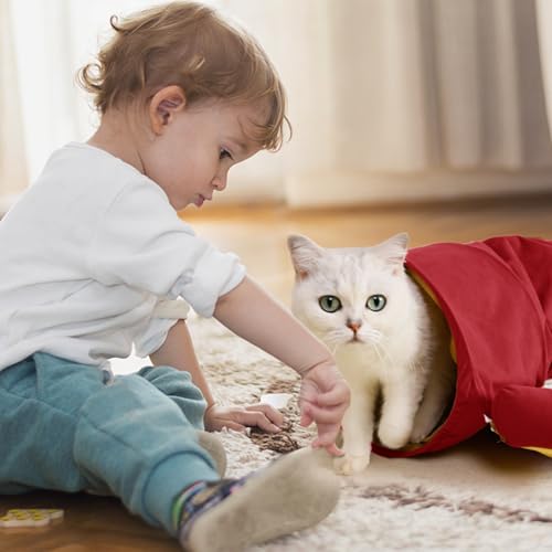 Spardar Bunny Tunnel Bed, 2-in-1 Collapsible Tunnel Tubes Toys, Washable, with Removable Mat Hideout, Interactive Toys for Rabbits Chinchilla Hedgehog Guinea Pigs Kitty, Red - color: Red