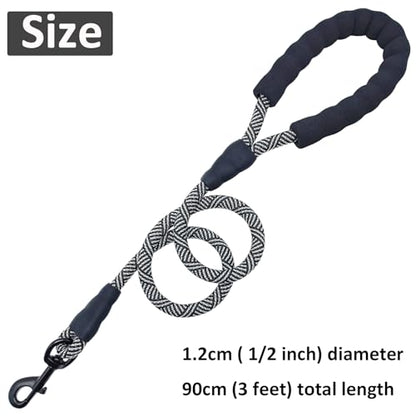 Heavy Duty Rope Dog Leash, 3/4/5/6/7/8/10/12/15/20FT Nylon Pet Leash, Soft Padded Handle Thick Lead Leashes for Large Medium Dogs (Black, 1/2" * 3') - color: black, size: 1/2" * 3'