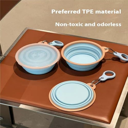 2piece Collapsible Pet Bowl 11.8oz Portable Dog Cat Food Water Bowl with Carabiner Foldable Travel Feeding Dish for Outdoor Walking Hiking