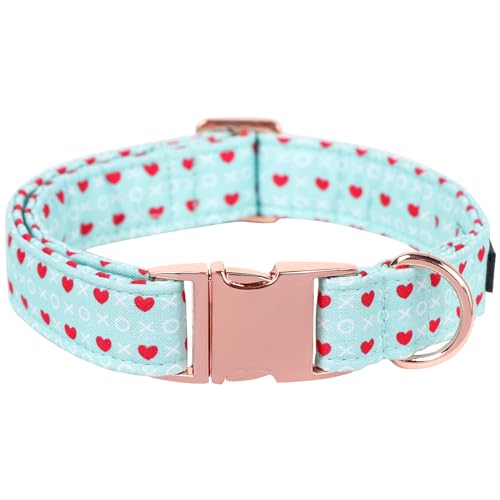 Maca Bates Valentines Dog Collar Comfortable Soft Heart Dog Collar with Metal Buckle Adjustable Puppy Collar Valentine for Small Medium Large Dog - color: Valentine-Blue XO Love, size: S