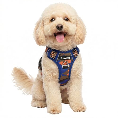 Funfox Dog Harness No Pull, Adjustable Pet Vest Harness, Super Soft Material with Vertical Handle Easy Control, Reflective Night Walking, 2 Leash Clips for Small Sized Dogs, Camo Orange, S - color: Camo Orange, size: Small