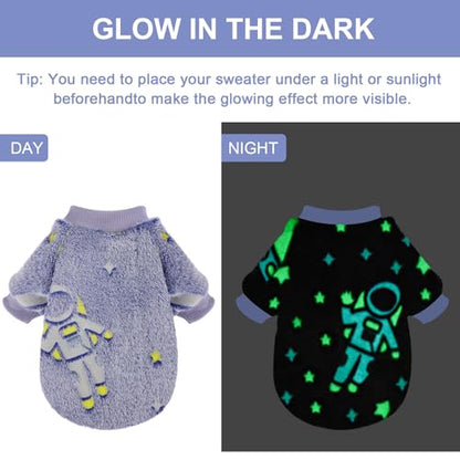 Small Dog Sweater Night Glow Fleece Dog Clothes for Small Dogs Girl Boy, Warm Pullover Doggy Sweatshirt, Winter Pet Coat Jacket Cat Costume, Puppy Outfit Female Male, Blue, XXS - color: Night Glow Blue, size: XX-Small (Chest 11in )