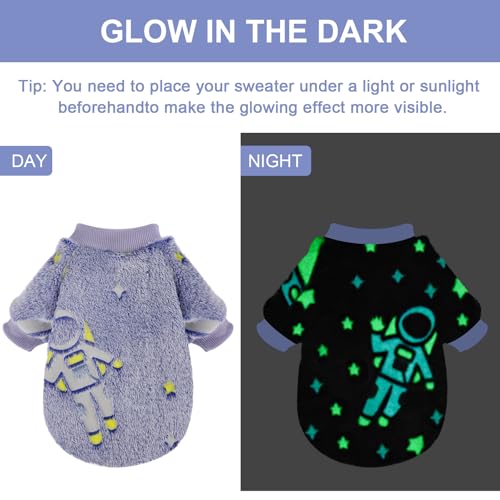 Small Dog Sweater Night Glow Fleece Dog Clothes for Small Dogs Girl Boy, Warm Pullover Doggie Sweatshirt, Winter Pet Coat Jacket Cat Costume, Puppy Outfit Female Male, Blue, S - color: Night Glow Blue, size: Small (Chest 15in )