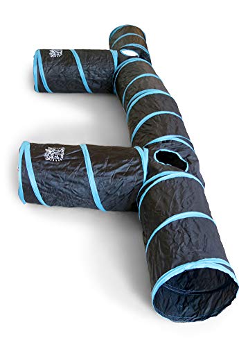 Feline Ruff Premium 3 Way Cat Tunnel. Extra Large 12 Inch Diameter and Extra Long. A Big Collapsible Play Toy. Wide Pet Tunnel Tube for Other Pets Too! (3 Way Two Pack + Teaser Wand!) - color: 3 Way Two Pack + Teaser Wand!