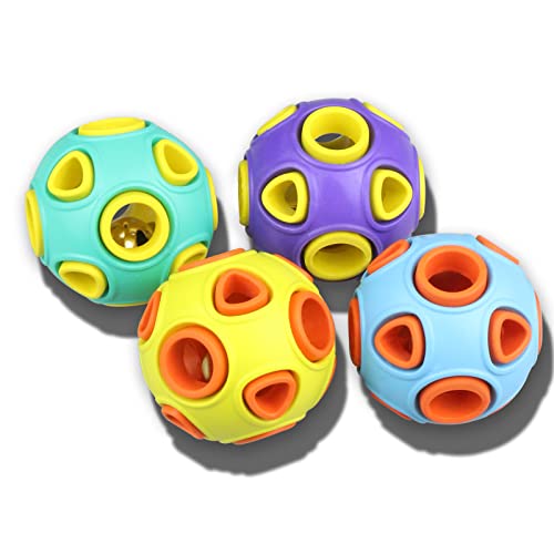SCHITEC Dog Balls with Bell Sound, [4 Pack] Rubber Bouncy Fetch Ball for Puppies Small Dogs, 2” Interactive Pet Chew Toys - size: Small 2"