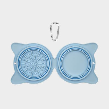 Collapsible Dog Bowls for Travel, 2-in-1 Silicone Slow Feeder with Clip, Portable Dog or Cat Pet Food & Water Bowl Set (Blue Angelite) - color: Blue Angelite