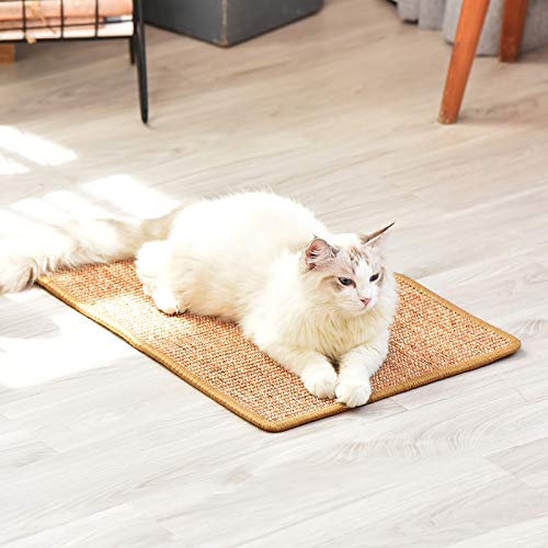 FUKUMARU Cat Scratcher Mat, 23.6 X 15.7 Inch Natural Sisal Cat Scratch Mats, Horizontal Cat Floor Scratching Pad Rug with Sticky Tapes, Protect Couch and Carpets - color: Brown-23.6 x 15.7 Inch