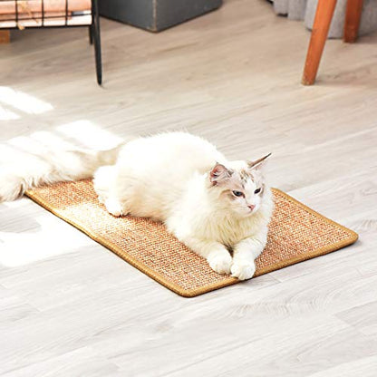 FUKUMARU Cat Scratcher Mat, 23.6 X 15.7 Inch Natural Sisal Cat Scratch Mats, Horizontal Cat Floor Scratching Pad Rug with Sticky Tapes, Protect Couch and Carpets - color: Brown-23.6 x 15.7 Inch