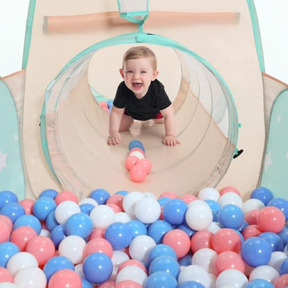 SISTICKER 3 in 1 Kids Play Tent with Baby Ball Pit and Play Tunnel, Toddler Climbing Toys for Boys, Girls, Babies, Indoor Outdoor Pop Up Playhouse Tunnel Toys (Balls NOT Included) - style: Orange/Green