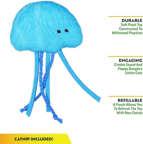 Jellyfish and Crab Toy Bundle | ZOOMIE Refillable Jellyfish and Crab Plush Catnip Toys | High Potency Hand Harvested Fresh Catnip | Soft Plush for Engaging Play - color: Jelly Fish & Crab