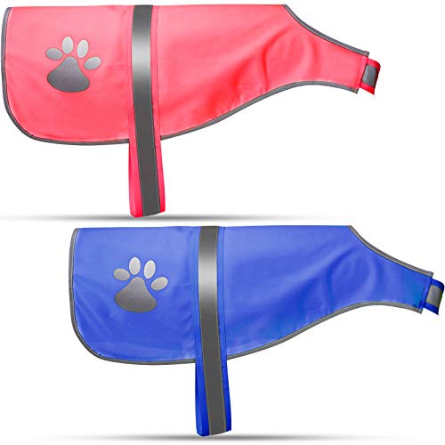 Geyoga 2 Pieces Dog Reflective Vest Adjustable Dog Safety Service Vest Pet High Visibility Apparel Pet Jacket Clothes Safeguard for Hunting Outdoor Walking Night(L,Pink, Blue) - color: Pink, Blue, size: L