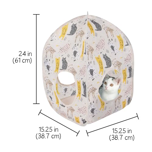 Kitty City Cat Print Pop-Up Cat Play House, Collapsible Indoor Cat Hideout with Peekaboo Openings, Lightweight Foldable Cat Cube for Play & Lounging, Pink - color: L) Cat Print Tent House (Pink)