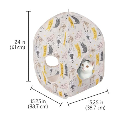 Kitty City Cat Print Pop-Up Cat Play House, Collapsible Indoor Cat Hideout with Peekaboo Openings, Lightweight Foldable Cat Cube for Play & Lounging, Pink - color: L) Cat Print Tent House (Pink)
