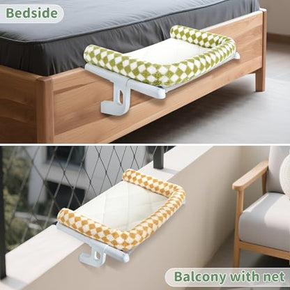 Cat Window Perch Hammock Sturdy Windowsill Bed Seat for Large Cats No Drilling No Suction Adjustable Kitty Shelf with Washable Cover Easy Assembly Holds up to 40 lbs 22.05 * 15 in (Brown, S) - color: Brown, size: 22.05x15in