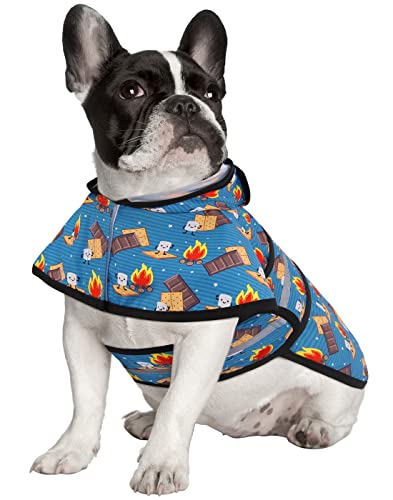 HDE Dog Raincoat Jacket Reflective Adjustable Hooded Pet Poncho Rain Coat with Leash Hole for Small to X-Large Dogs Happy Camper - S - color: Happy Camper, size: Small