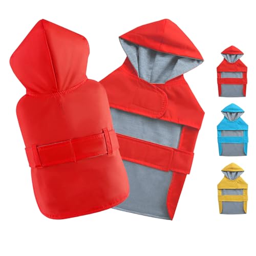 Dog Raincoat Dog Rain Jacket Poncho Waterproof Pet Rain Suit Double-Layered Puppy Small Medium Dogs Breathable Lining Hooded Leash Hole Adjustable,Red,M,Back Length 8.5-10.5 inches - color: Red, size: M:Back Length 8.5-10.5"