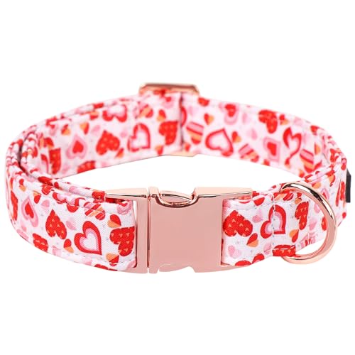 Maca Bates Valentines Dog Collar Comfortable Soft Heart Dog Collar with Metal Buckle Adjustable Puppy Collar Valentine for Small Medium Large Dog - color: Valentine-Pink Love, size: S