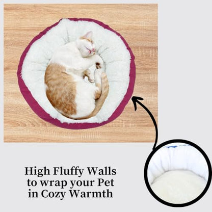 Evelots Calming Donut Cat Bed - Warm Pet Bed for Cats and Small Dogs - Anti-Anxiety Cozy Cuddler - Removable Soft Plush Cushion - Machine Washable - Non-Slip Bottom - Pink - color: Pink